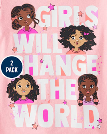 Paquete de 2 camisetas con gráfico de gimnastas para bebés y niñas pequeñas - MULTI CLR