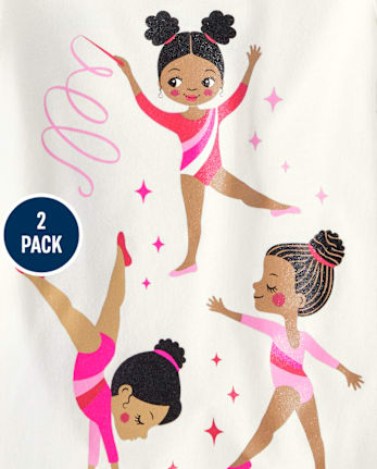 Paquete de 2 camisetas con gráfico de gimnastas para bebés y niñas pequeñas - MULTI CLR