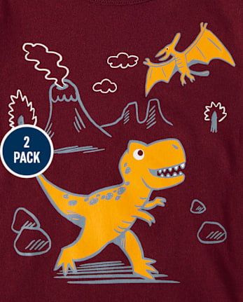 Paquete de 2 camisetas con estampado de dinosaurio para bebés y niños pequeños
