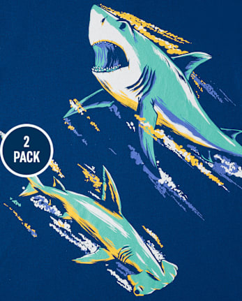 Camiseta con estampado de dinosaurio y tiburón para niño, paquete de 2