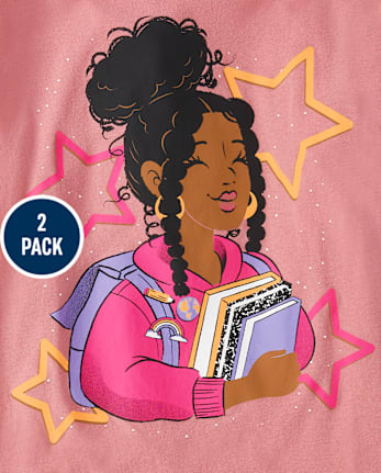 Pack de 2 camisetas con gráfico de libros para niñas