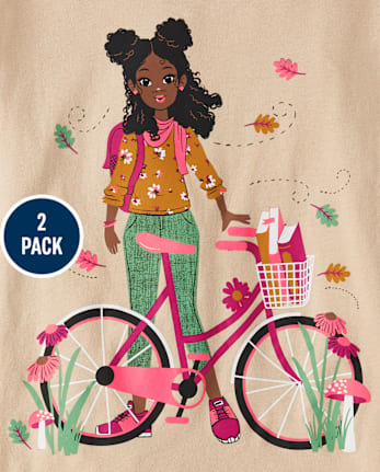 Pack de 2 camisetas con gráfico de libros para niñas