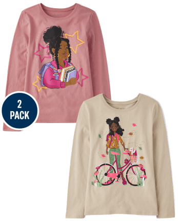 Pack de 2 camisetas con gráfico de libros para niñas