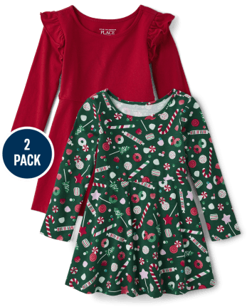 Paquete de 2 vestidos skater navideños para niñas pequeñas