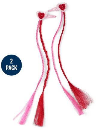 Girls Glitter Heart Braided Hair Extension Hair Clip 2-Pack