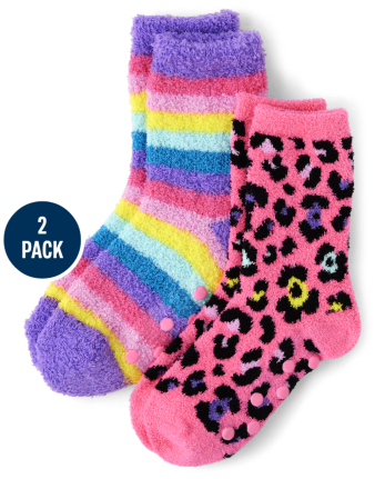 Lot de 2 paires de chaussettes douillettes léopard pour fille