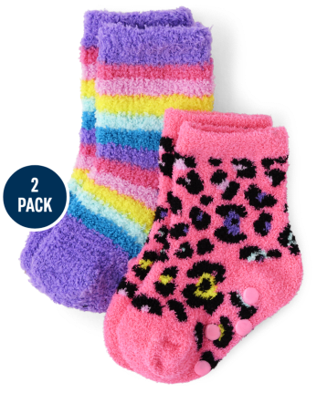 Toddler Girls Leopard Cozy Socks 2-Pack