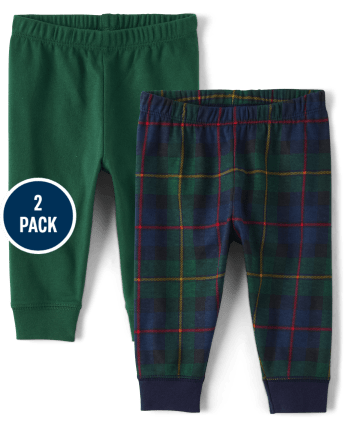 Baby Boys Plaid And Solid Knit Pants 2-Pack