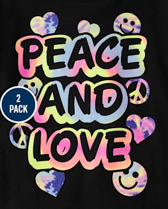 Girls Peace And Love Happy Face Graphic Tee 2-Pack