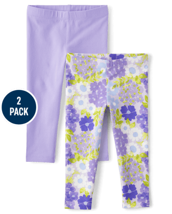 Toddler Girls Mix And Match Floral Print And Solid Leggings 2-Pack