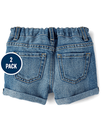 Toddler Girls Roll Cuff Denim Shortie Shorts 2-Pack