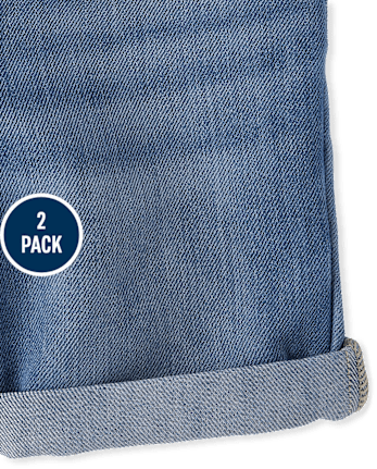 Niños pequeños Niña Roll Cuff Jeans / Mezclilla Midi Shorts 2-Pack