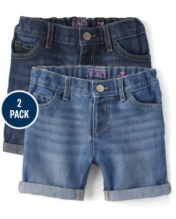Paquete de 2 pantalones cortos midi de mezclilla con puños vueltos para niñas pequeñas