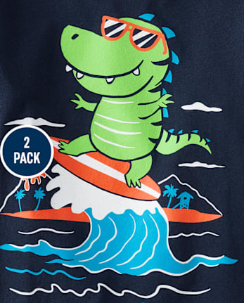 Paquete de 2 camisetas con estampado de dinosaurio y tiburón para bebés y niños pequeños