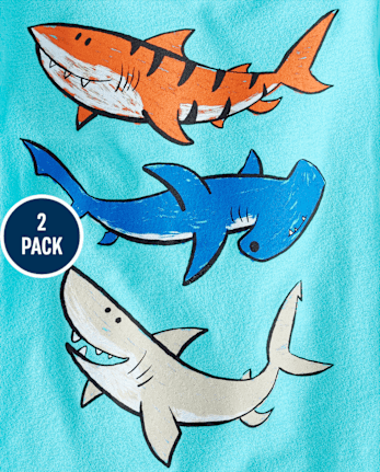 Paquete de 2 camisetas con estampado de dinosaurio y tiburón para bebés y niños pequeños