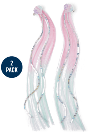 Paquete de 2 pinzas para extensiones de cabello con lentejuelas y conchas marinas para niñas