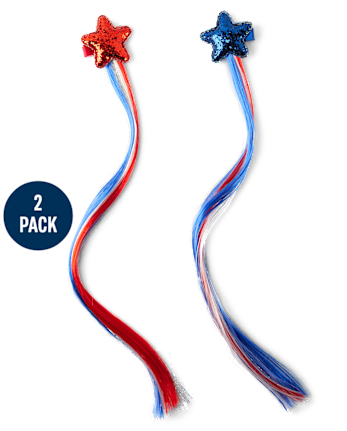 Clips de extensión de cabello con estrella de lentejuelas americana para niñas