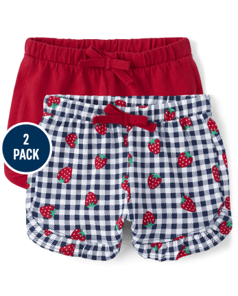 Lot de 2 shorts à volants en vichy et fraises pour bébé fille