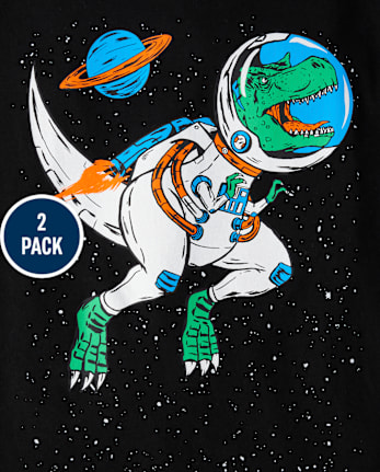 Camisetas estampadas Dino Space para niños, paquete de 2
