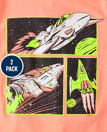 Camisetas estampadas Dino Space para niños, paquete de 2