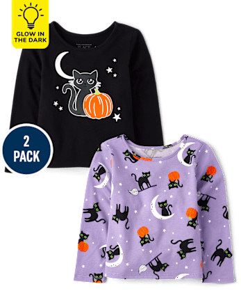 Niños pequeños Niña Cat Top 2-Pack