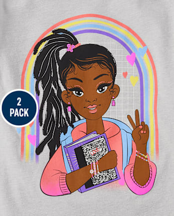 Camiseta con gráfico escolar para niñas, paquete de 2