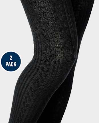 Girls Cable Knit Tights 2-Pack