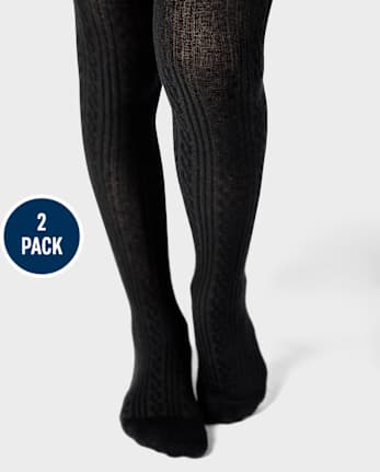 Girls Cable Knit Tights 2-Pack