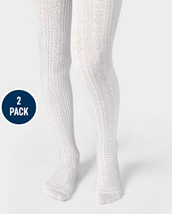 Girls Cable Knit Tights 2-Pack