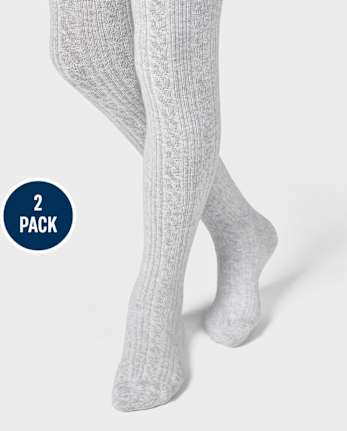 Girls Cable Knit Tights 2-Pack