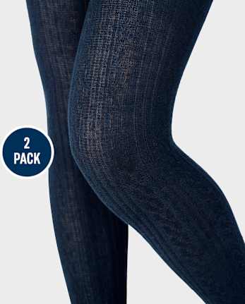 Girls Cable Knit Tights 2-Pack