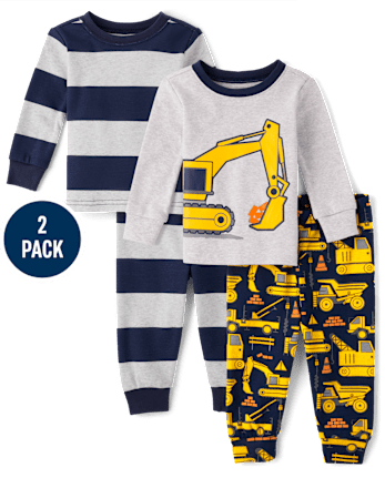Baby And Niños pequeños Pijamas de algodón ajustados con construcción a rayas para niños, paquete de 2