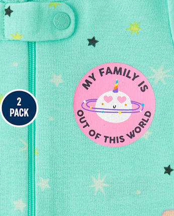 Baby And Toddler Girls Space Snug Fit Cotton Footed One Piece Pajamas 2-Pack