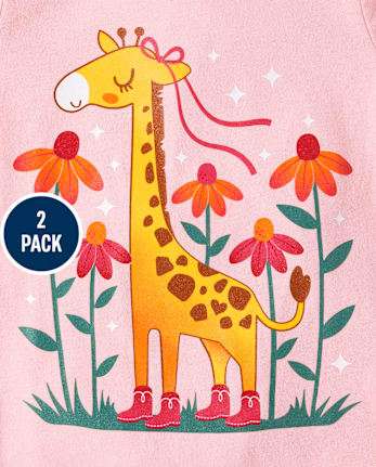 Baby And Toddler Girls Animal Graphic Tee 2-Pack
