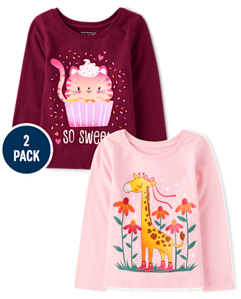 Baby And Toddler Girls Animal Graphic Tee 2-Pack