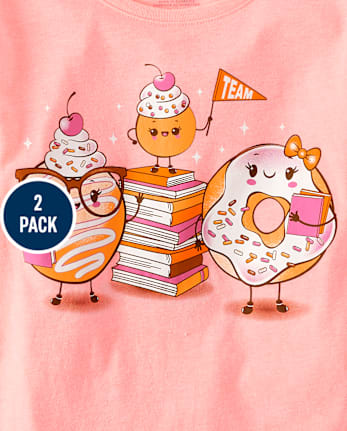 Girls Cat Dessert Graphic Tee 2-Pack