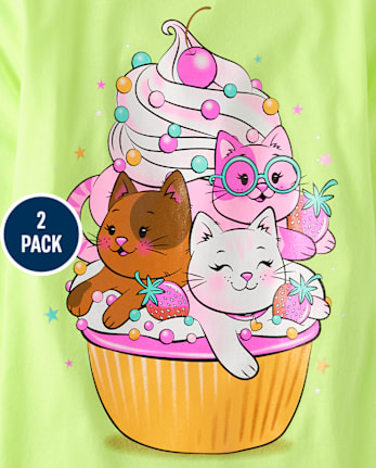 Girls Cat Dessert Graphic Tee 2-Pack