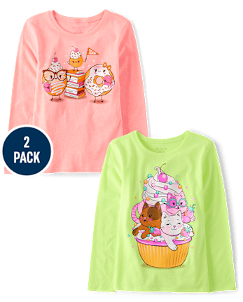 Girls Cat Dessert Graphic Tee 2-Pack