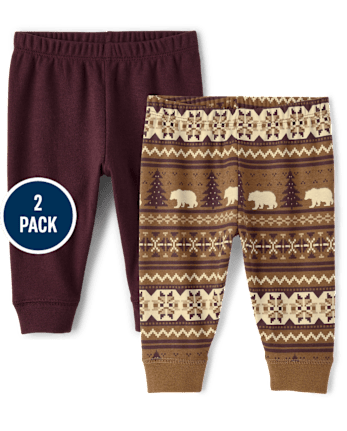 Baby Boys Bear Fairisle Pants 2-Pack