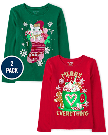 Girls Christmas Graphic Tee 2-Pack - MULTI CLR