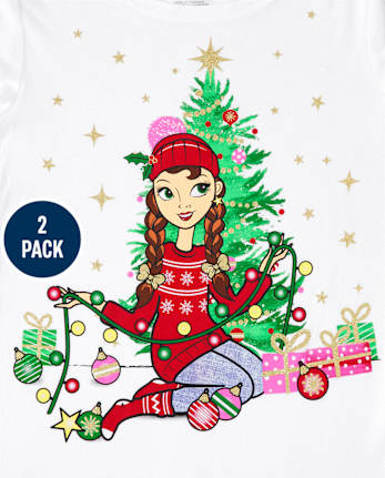 Girls Christmas Graphic Tee 2-Pack - MULTI CLR