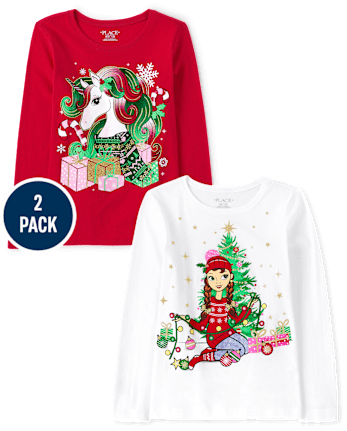 Girls Christmas Graphic Tee 2-Pack - MULTI CLR