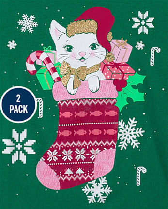 Girls Christmas Graphic Tee 2-Pack - MULTI CLR