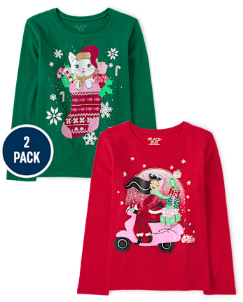 Girls Christmas Graphic Tee 2-Pack - MULTI CLR