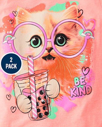 Girls Cat Positive Graphic Tee 2-Pack