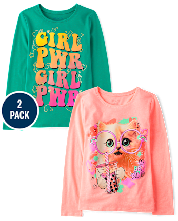 Girls Cat Positive Graphic Tee 2-Pack
