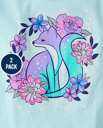 Girls Floral Unicorn Graphic Tee 2-Pack