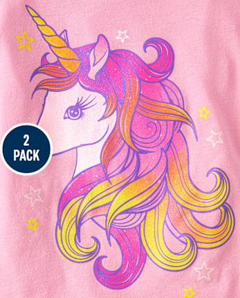 Girls Floral Unicorn Graphic Tee 2-Pack