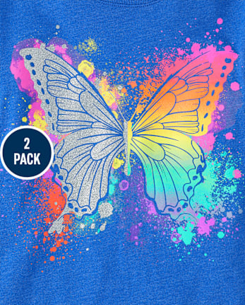 Girls Bow Butterfly Graphic Tee 2-Pack