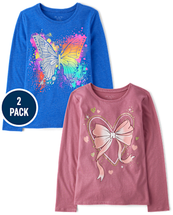 Girls Bow Butterfly Graphic Tee 2-Pack